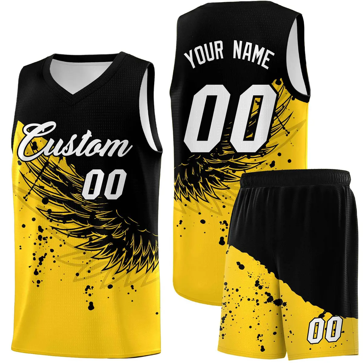 Gold Black Wing Pattern Basketball Jersey Sports Uniform