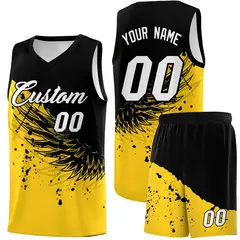 Gold Black Wing Pattern Basketball Jersey Sports Uniform