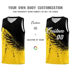 Gold Black Wing Pattern Basketball Jersey Sports Uniform 3