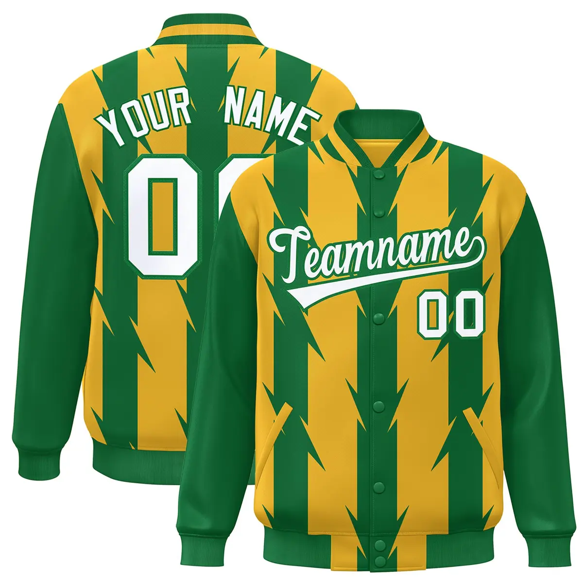 Gold Blade Pattern Raglan Varsity Letterman Baseball Jacket