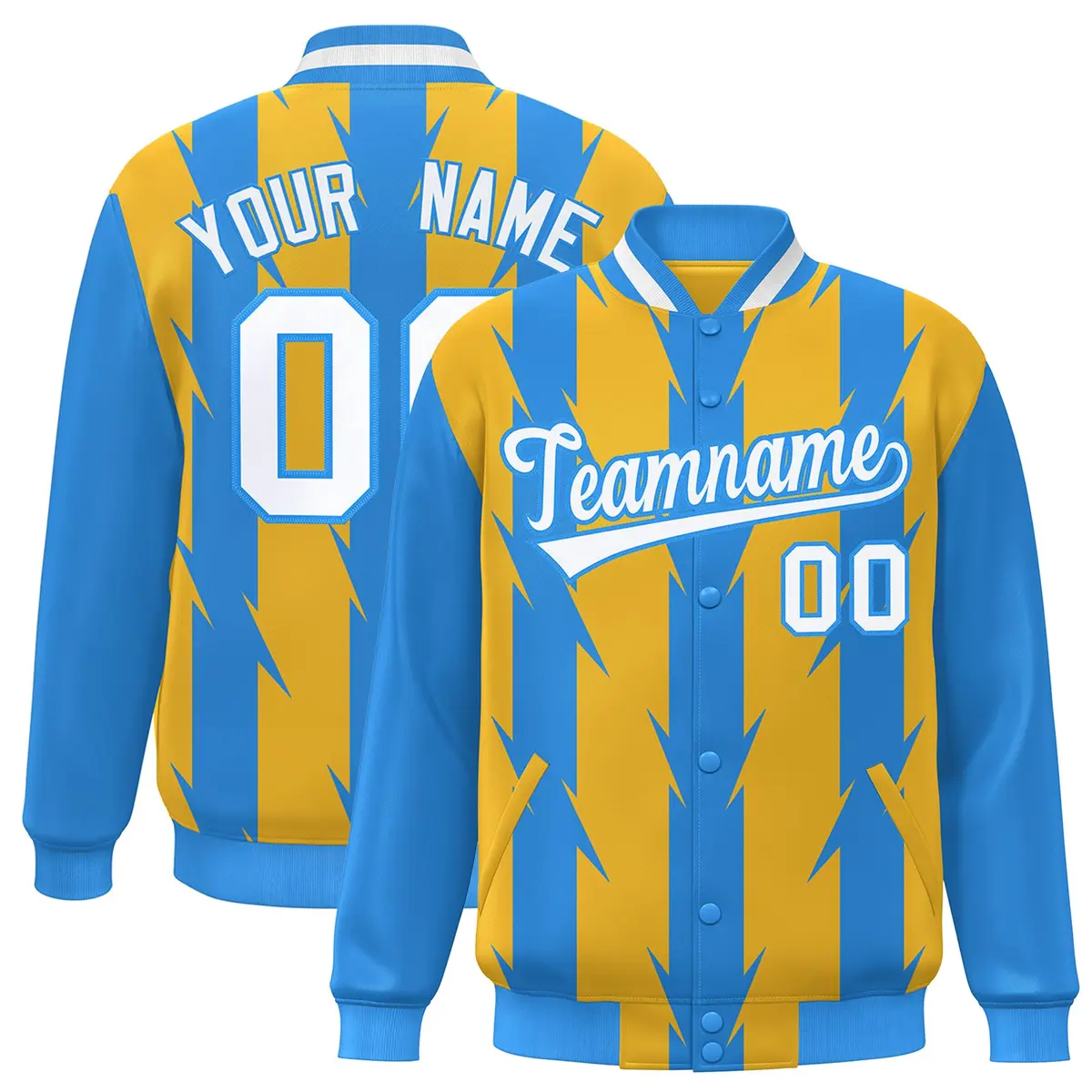 Gold Blade Pattern Raglan Varsity Letterman Baseball Jacket