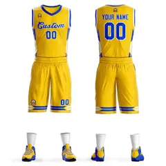 Gold Blue Classic Mesh Basketball Jersey