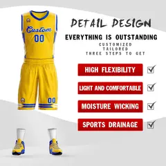 Gold Blue Classic Mesh Basketball Jersey 2