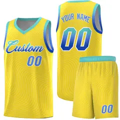 Gold Bright Green Wave Pattern Basketball Jersey