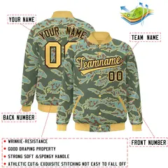 Gold Brown Camo Full-Snap Varsity Letterman Bomber Jacket 2