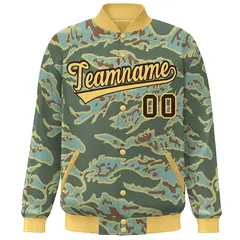 Gold Brown Camo Full-Snap Varsity Letterman Bomber Jacket 3