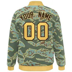 Gold Brown Camo Full-Snap Varsity Letterman Bomber Jacket 4