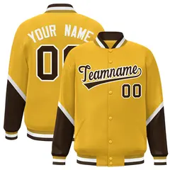 Gold Brown Color Block Varsity Letterman Baseball Jacket 1
