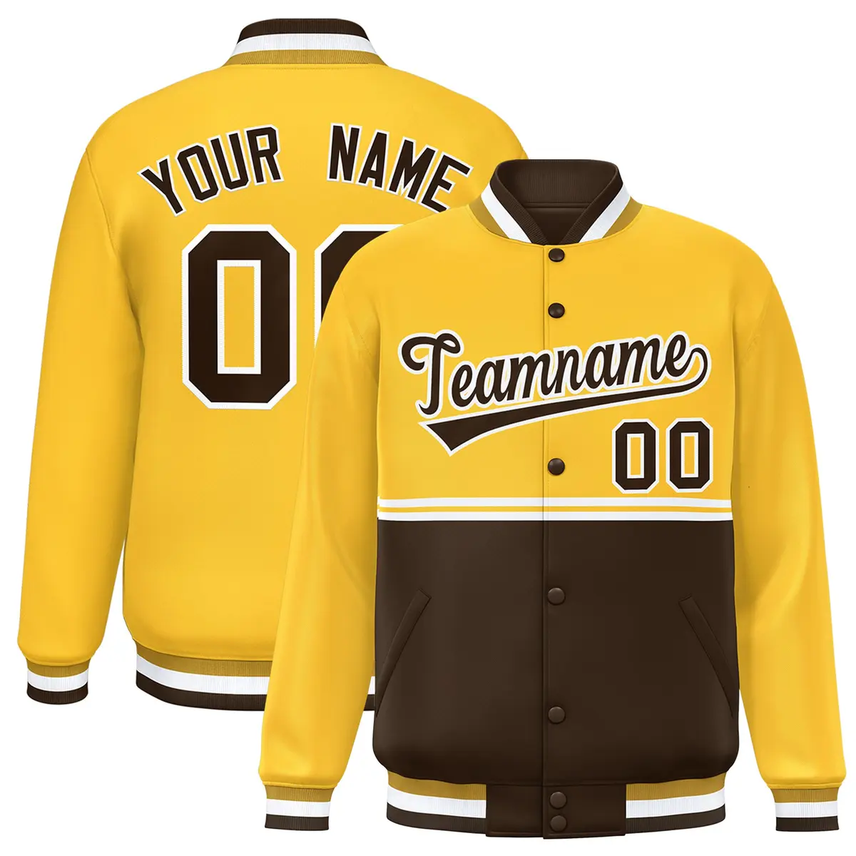 Gold Brown Color Block Varsity Letterman Jacket