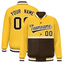 Gold Brown Color Block Varsity Letterman Jacket 1