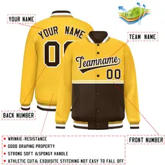 Gold Brown Color Block Varsity Letterman Jacket 2