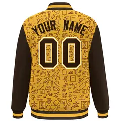 Gold Brown Line Graffiti Pattern Varsity Raglan Letterman Jacket 4