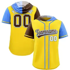 Gold Brown Powder Blue Split Raglan Baseball Hoodie Jersey 1