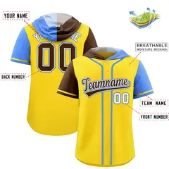 Gold Brown Powder Blue Split Raglan Baseball Hoodie Jersey 2