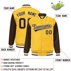 Gold Brown Raglan Sleeves Varsity Letterman Baseball Jacket 2