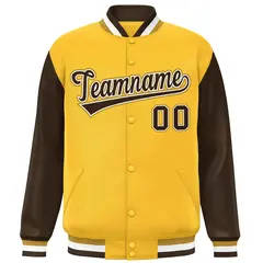 Gold Brown Raglan Sleeves Varsity Letterman Baseball Jacket 3