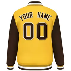 Gold Brown Raglan Sleeves Varsity Letterman Baseball Jacket 4