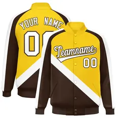 Gold Brown Raglan Varsity Full-Snap Letterman Baseball Jacket 1