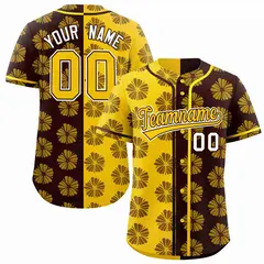 Gold Brown Split Flower Graffiti Authentic Baseball Jersey 1