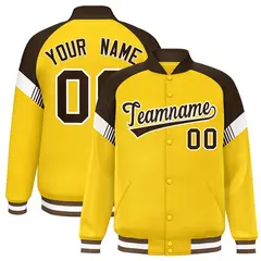 Gold Brown-White Color Block Varsity Letterman Jacket