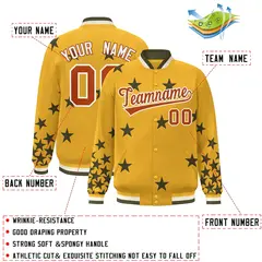Gold Brown-White Star Graffiti Varsity Full-Snap Bomber Jacket 2