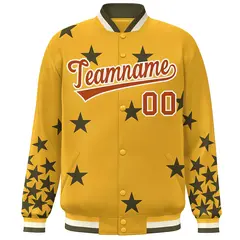 Gold Brown-White Star Graffiti Varsity Full-Snap Bomber Jacket 3