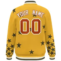 Gold Brown-White Star Graffiti Varsity Full-Snap Bomber Jacket 4
