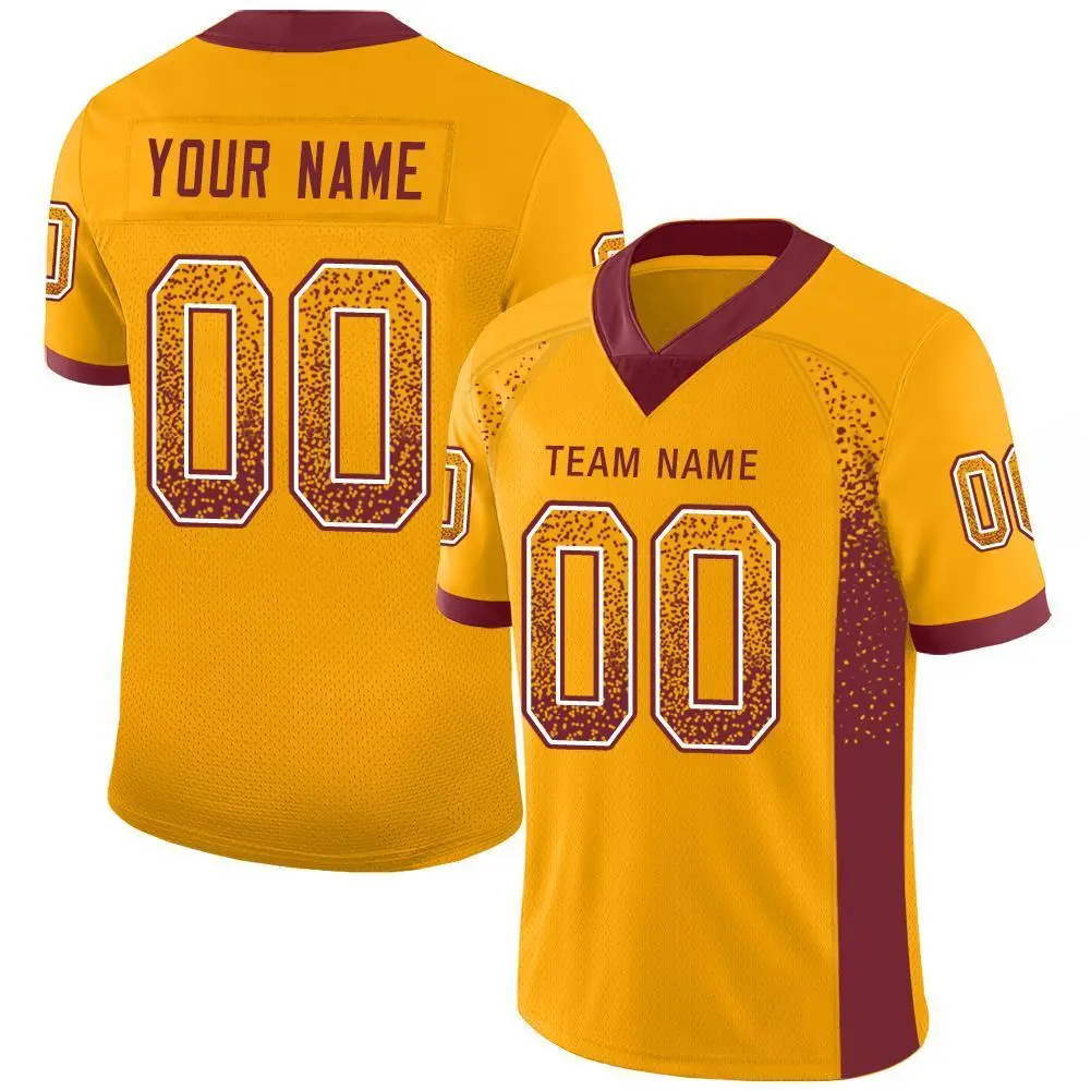 Gold Burgundy-White Drift Mesh Football Jersey