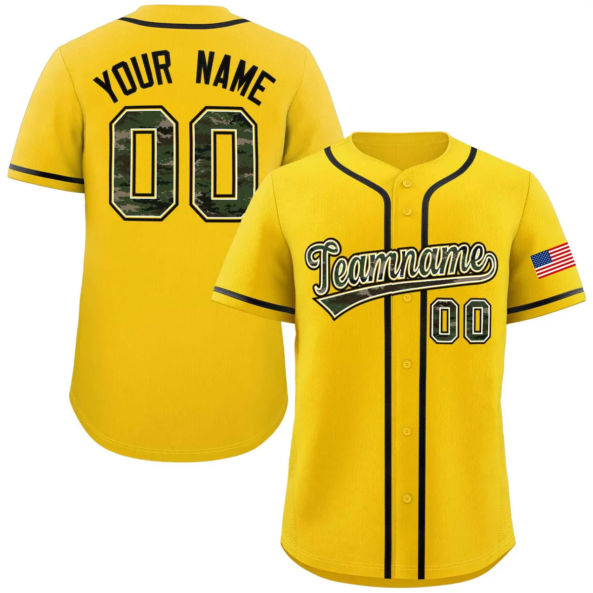 Gold Camo Font Authentic Baseball Jersey