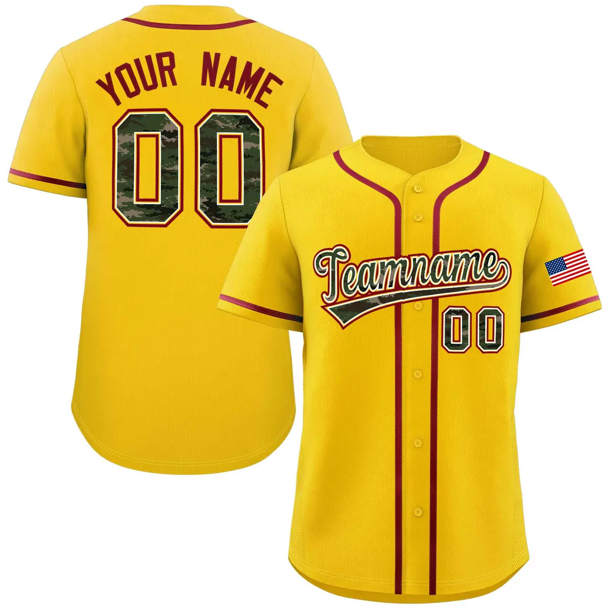 Gold Camo Font Authentic Baseball Jersey