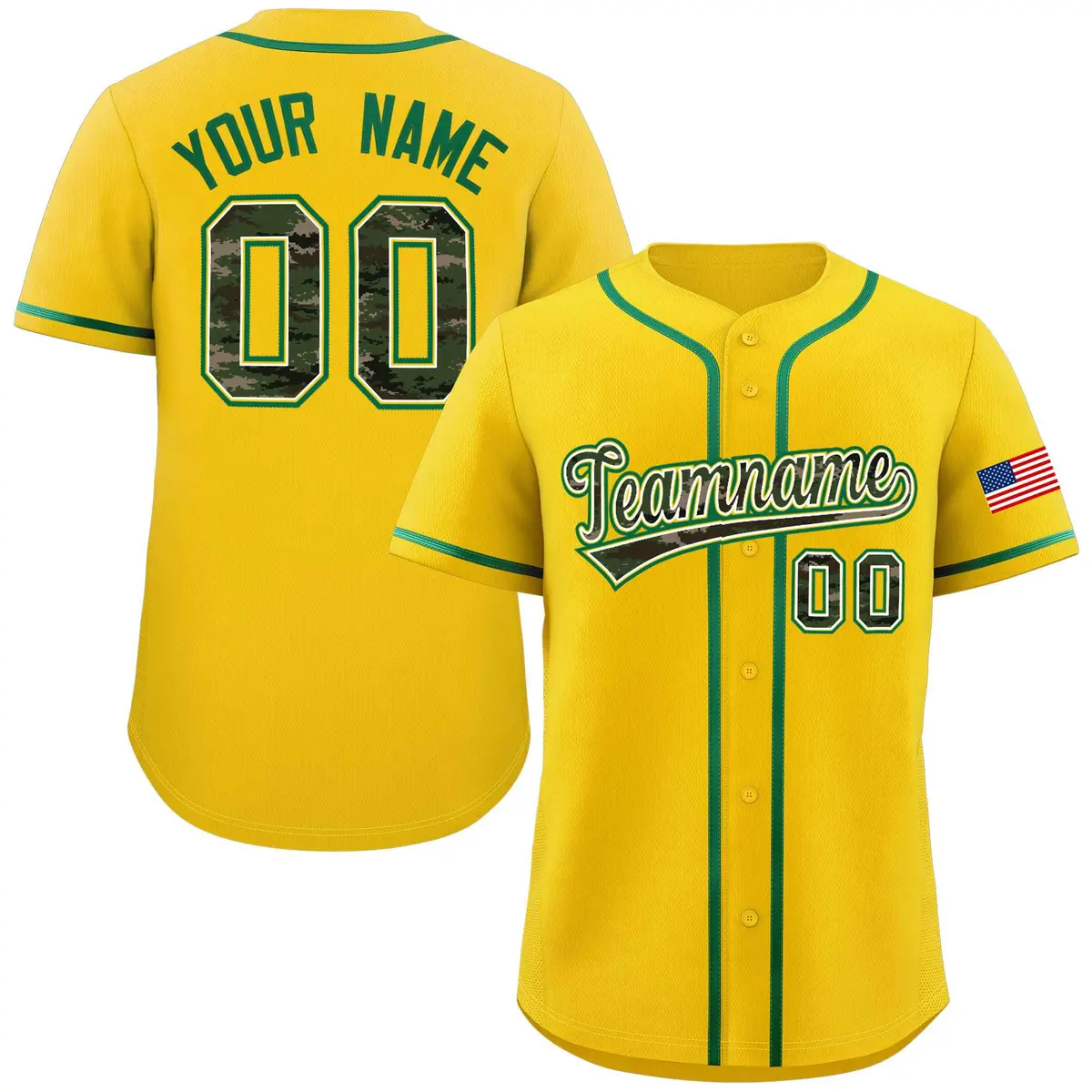 Gold Camo Font Authentic Baseball Jersey