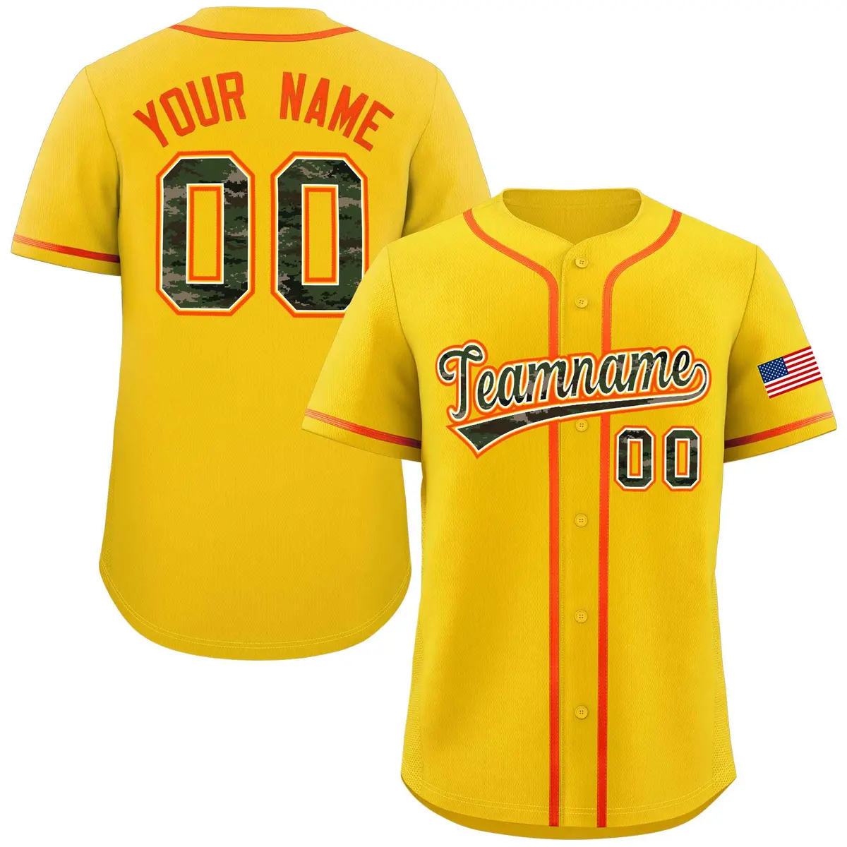 Gold Camo Font Authentic Baseball Jersey