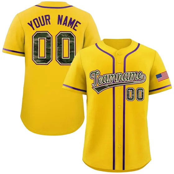 Gold Camo Font Authentic Baseball Jersey