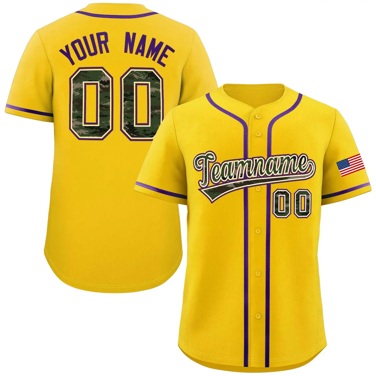 Gold Camo Font Authentic Baseball Jersey