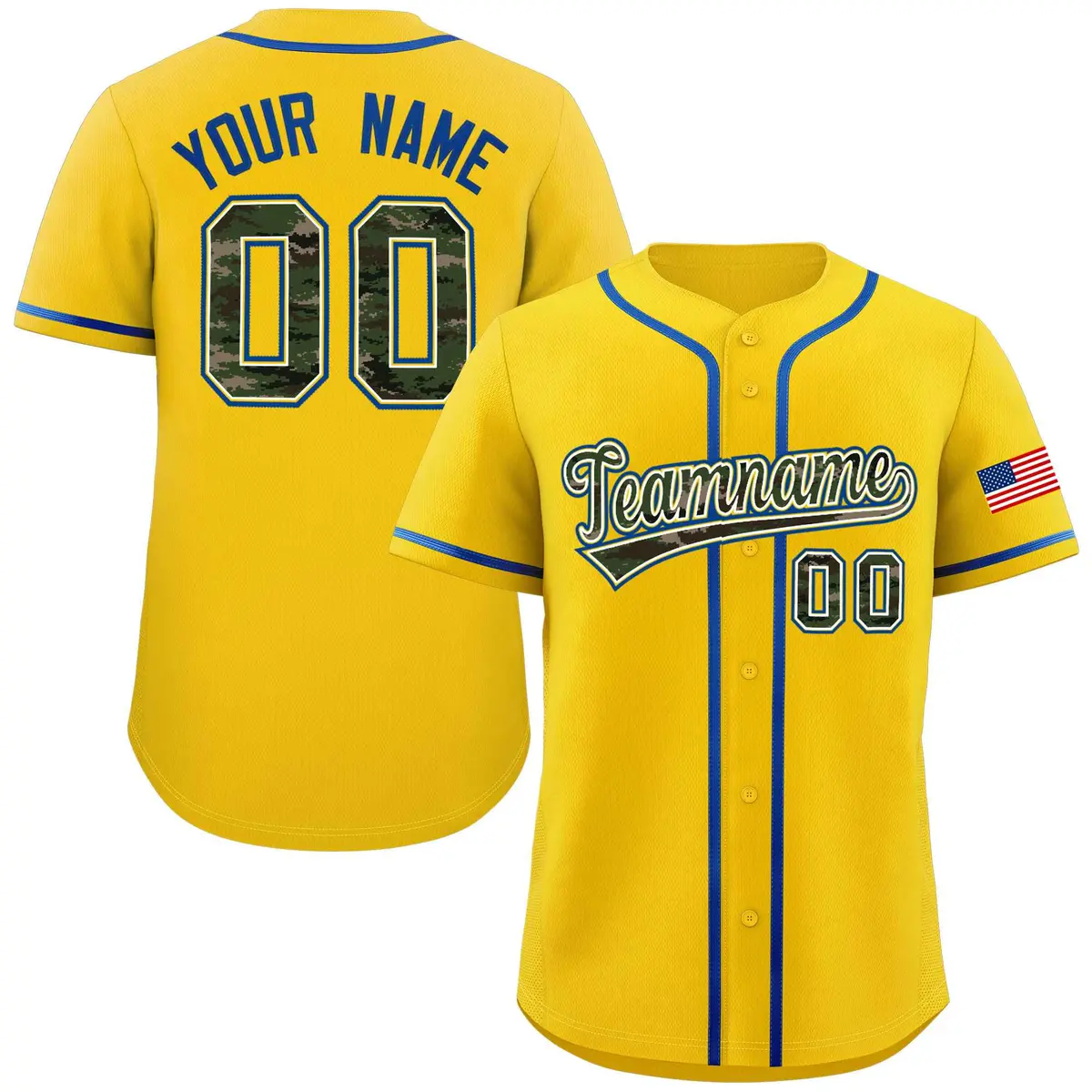 Gold Camo Font Authentic Baseball Jersey