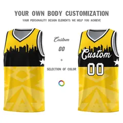 Gold City Silhouette Pattern Basketball Jersey 3