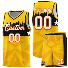 Gold City Silhouette Pattern Basketball Jersey