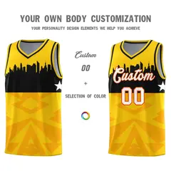 Gold City Silhouette Pattern Basketball Jersey 3