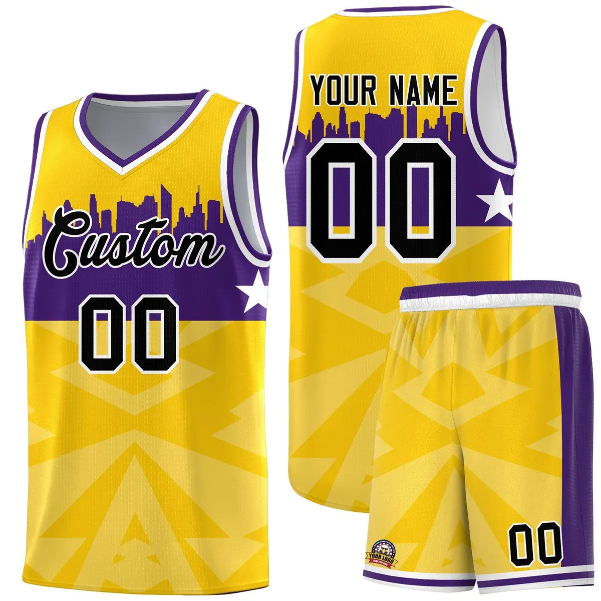 Gold City Silhouette Pattern Basketball Jersey