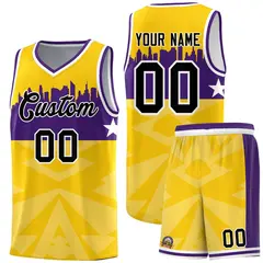 Gold City Silhouette Pattern Basketball Jersey 1