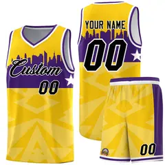 Gold City Silhouette Pattern Basketball Jersey 2