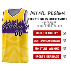 Gold City Silhouette Pattern Basketball Jersey 3