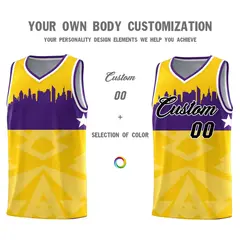 Gold City Silhouette Pattern Basketball Jersey 4