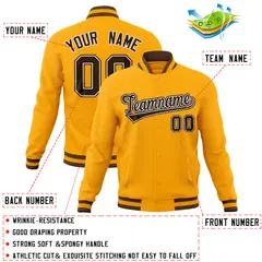 Gold Classic Varsity Full-Snap Letterman Baseball Jacket 4