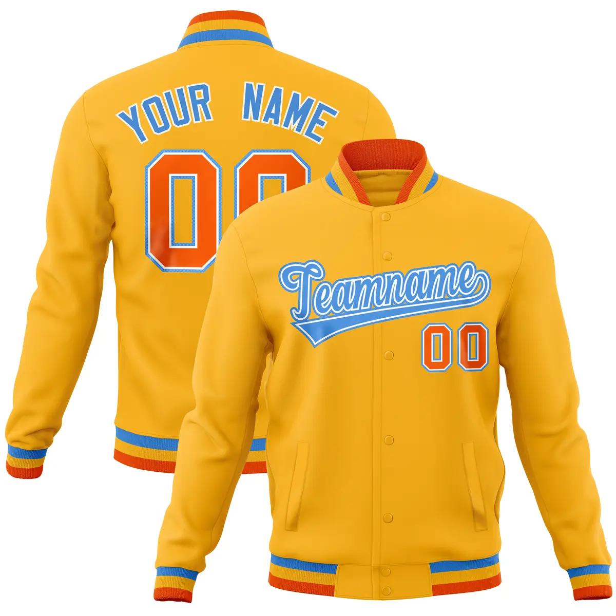 Gold Classic Varsity Full-Snap Letterman Baseball Jacket
