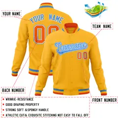 Gold Classic Varsity Full-Snap Letterman Baseball Jacket 4