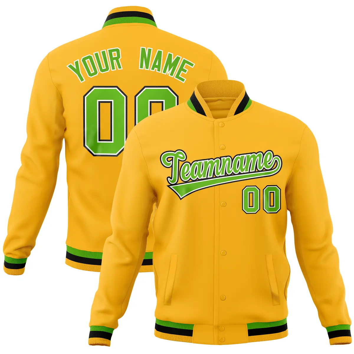 Gold Classic Varsity Full-Snap Letterman Baseball Jacket