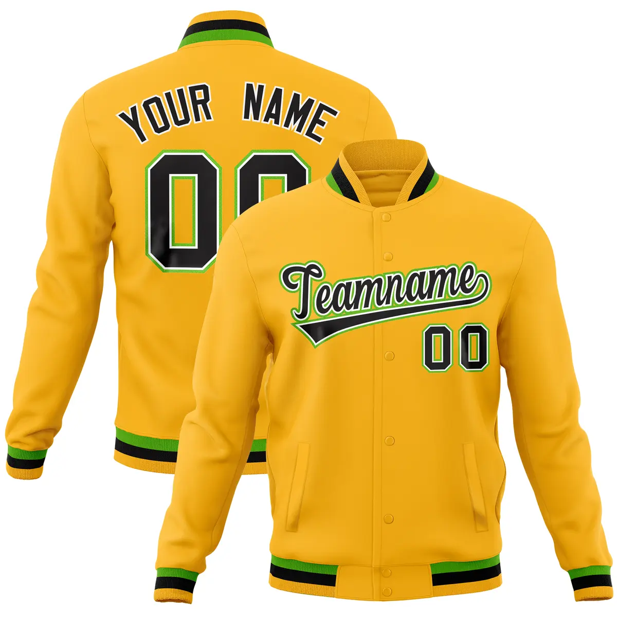 Gold Classic Varsity Full-Snap Letterman Baseball Jacket