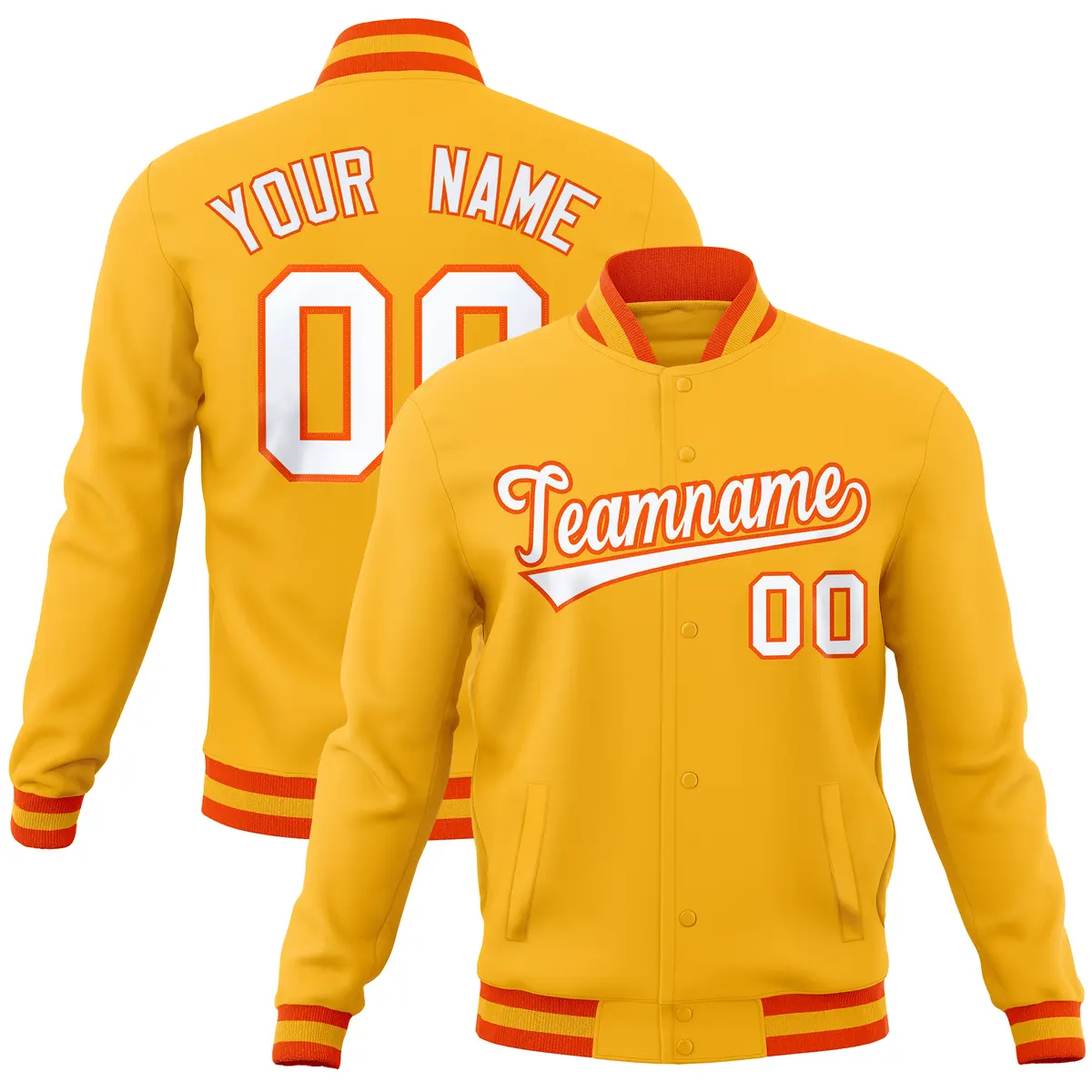 Gold Classic Varsity Full-Snap Letterman Baseball Jacket