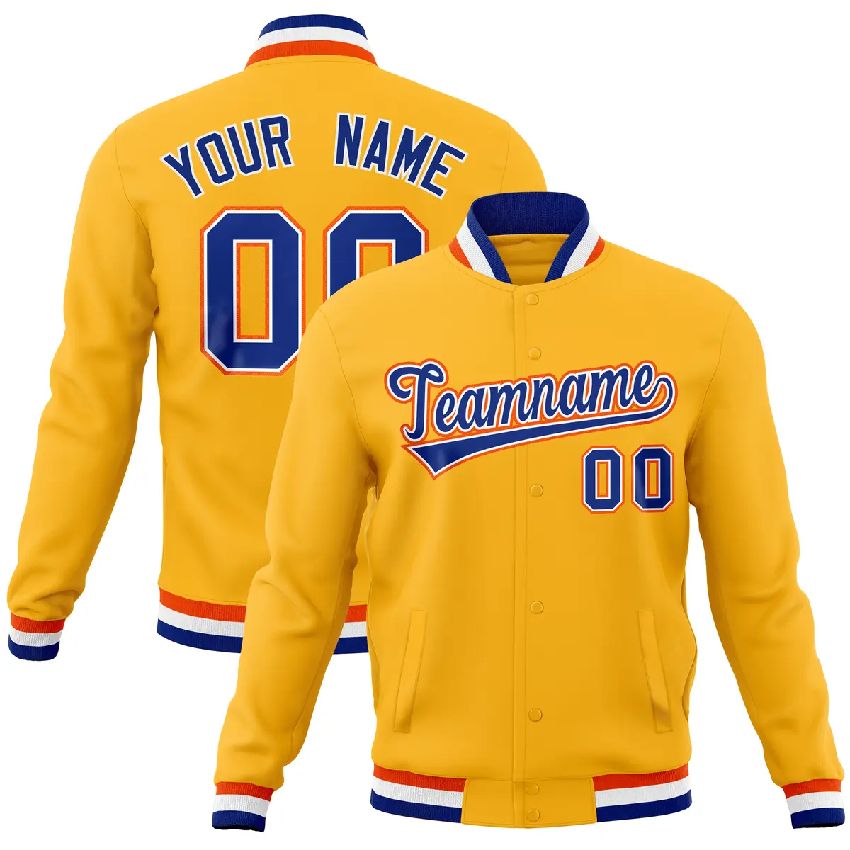 Gold Classic Varsity Full-Snap Letterman Baseball Jacket